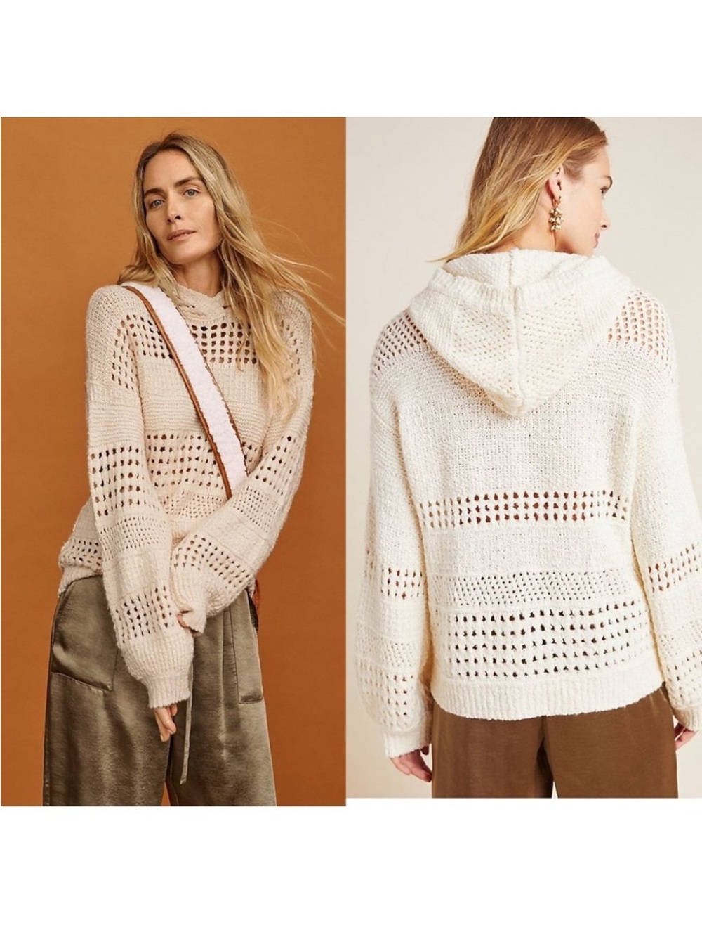 Anthropologie POINTELLE HOODED SWEATER Small